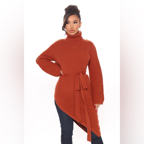 Fashion Nova Wrap Star Asymmetrical Sweater - Cognac - Size S - Picture 6 of 6